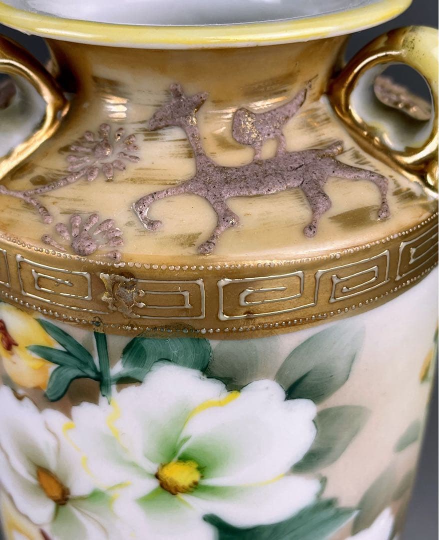 【希少】オールドノリタケ アールヌーボー 薔薇紋花瓶 モールド 金彩 ばら