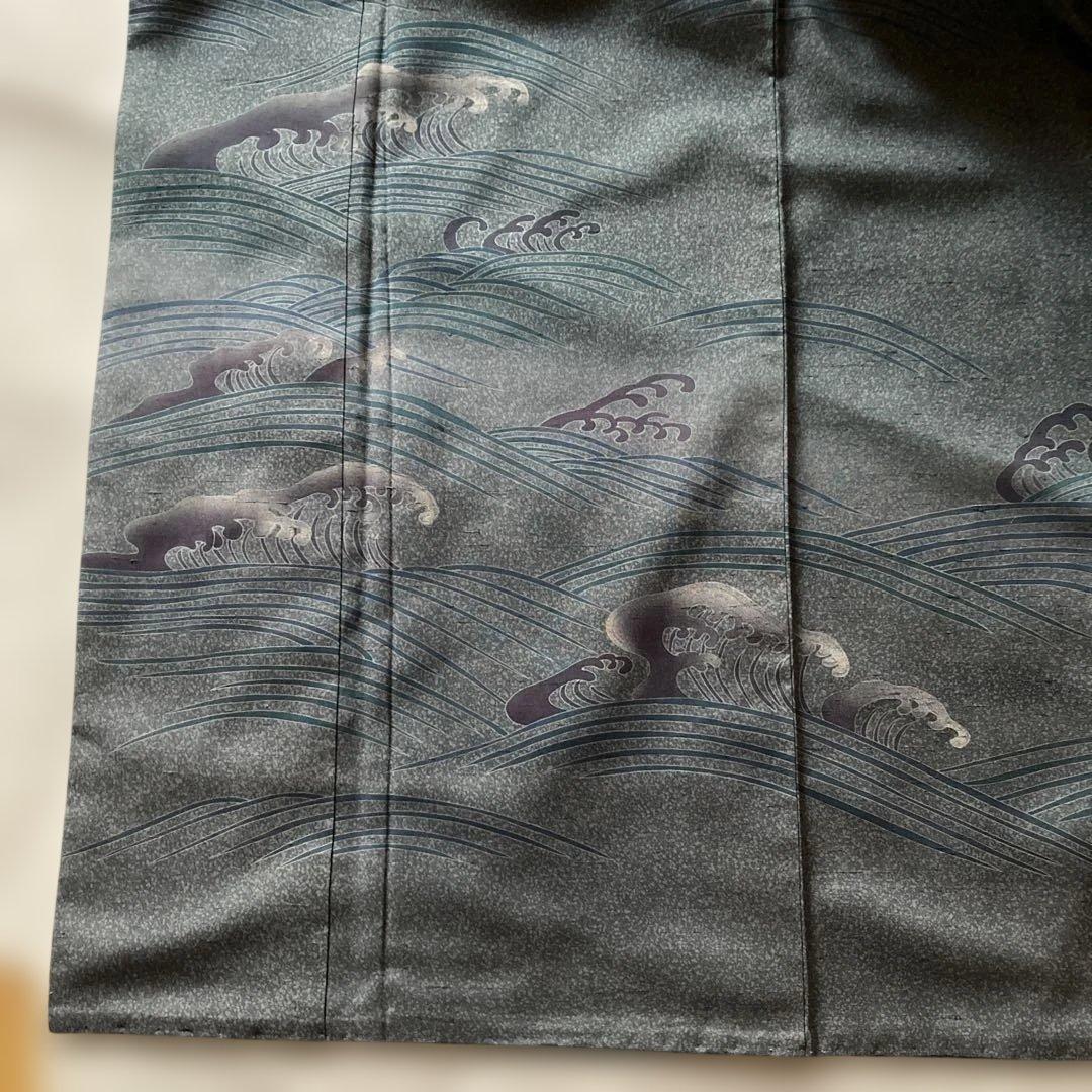 牛首紬叩き染め、訪問着、白山工房烙印￼