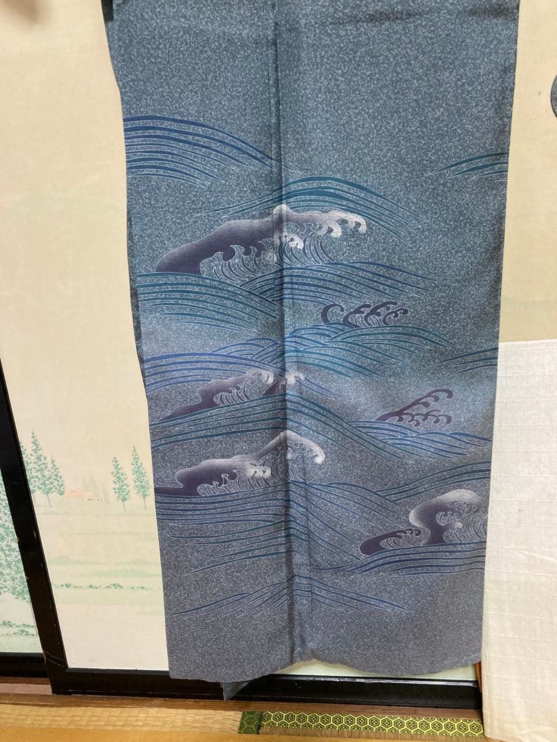 牛首紬叩き染め、訪問着、白山工房烙印￼