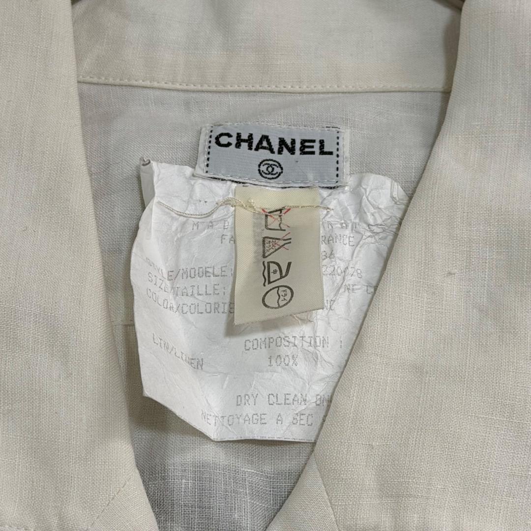 16619✨CHANEL ピンタック クローバー金ボタン ダブルシャツ ブラウス