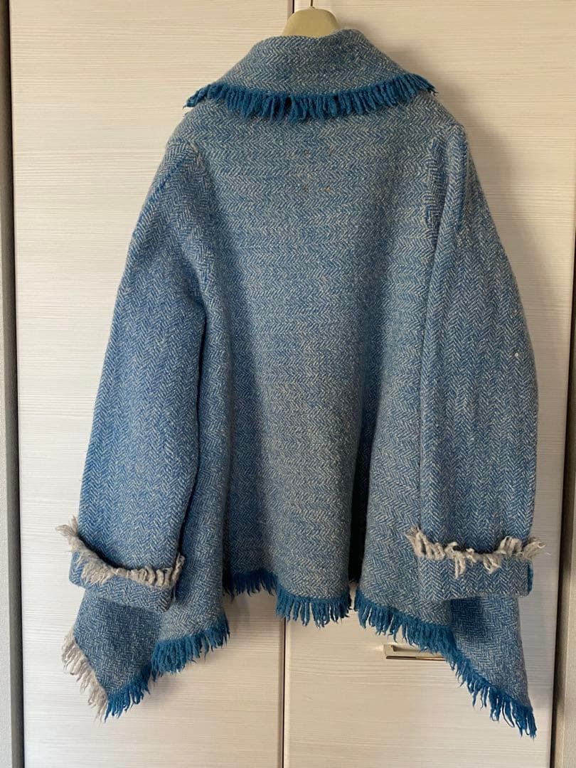 ４５Ｒ４５ｒインドメリノのポンチョショートサックスヘリンボーン定価￥68,200