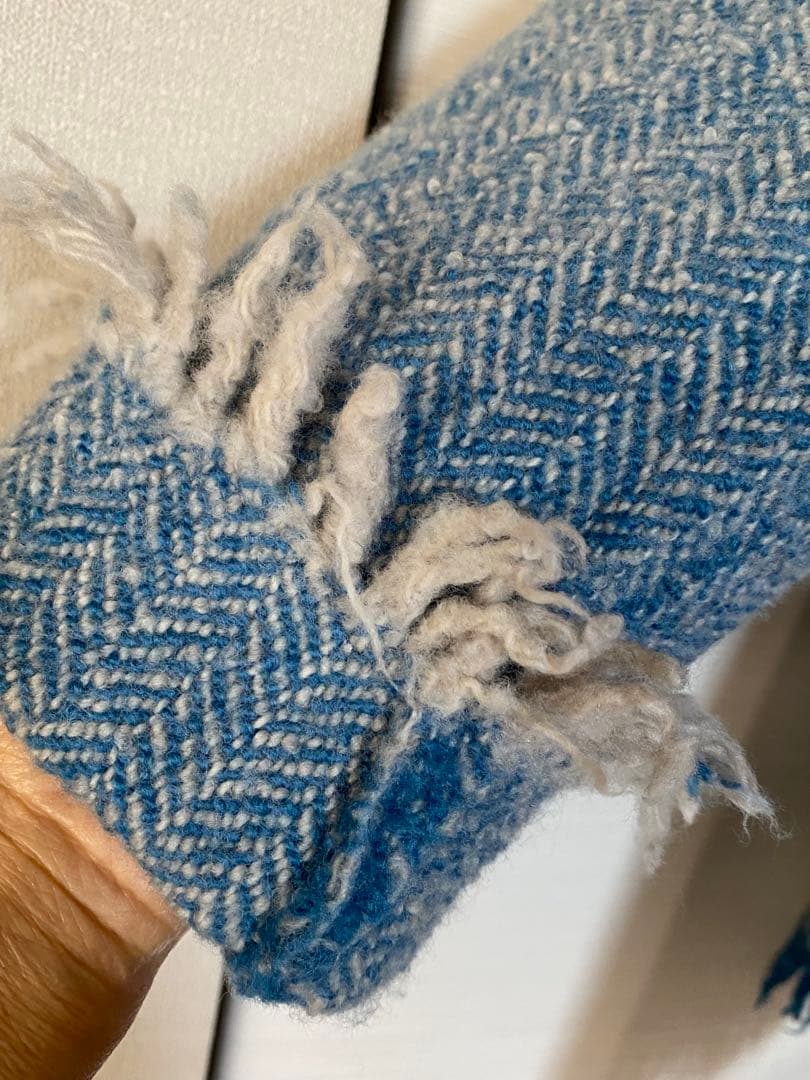 ４５Ｒ４５ｒインドメリノのポンチョショートサックスヘリンボーン定価￥68,200