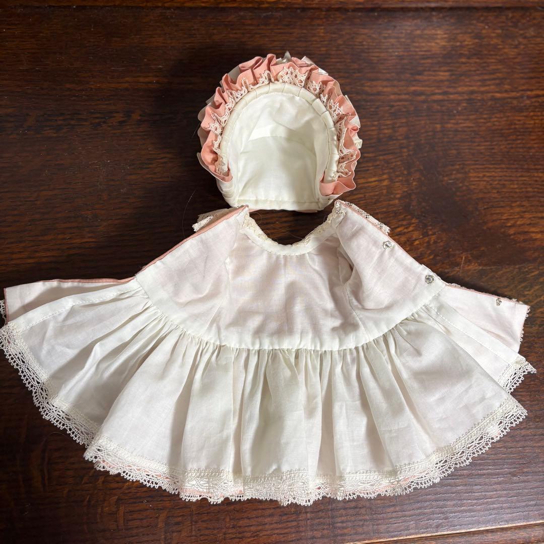 アンティークドール ビスクドール ドレス ボネ シルク ピンク レース