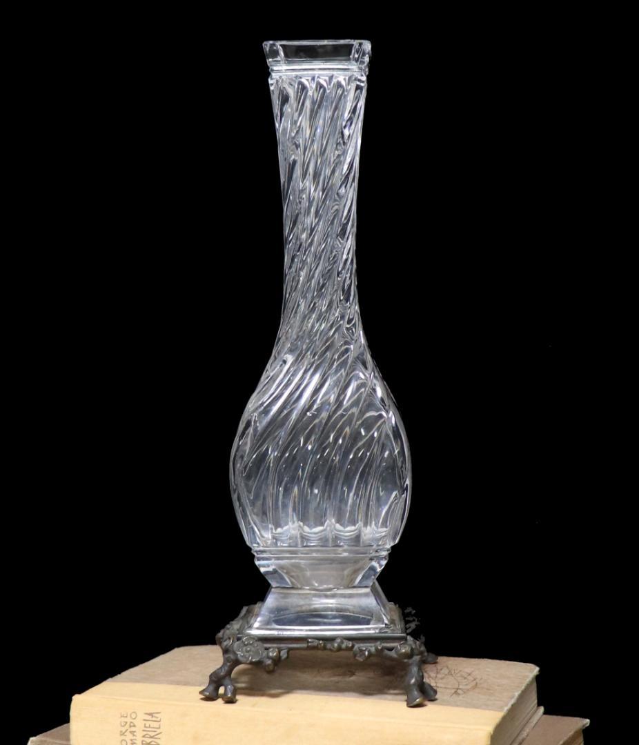 オールド・バカラ 1880年頃 スワール装飾ブロンズ台座 大型花瓶 31.5cm