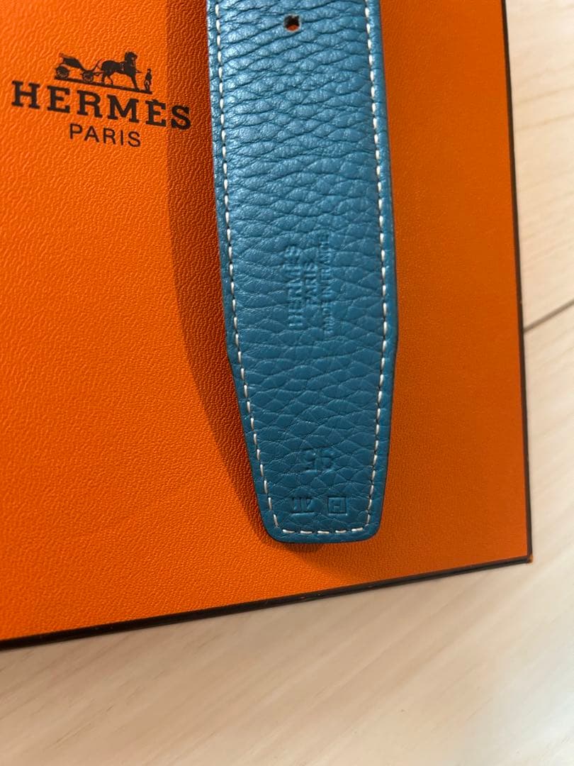 HERMES ブルーレザー H型バックル ベルト