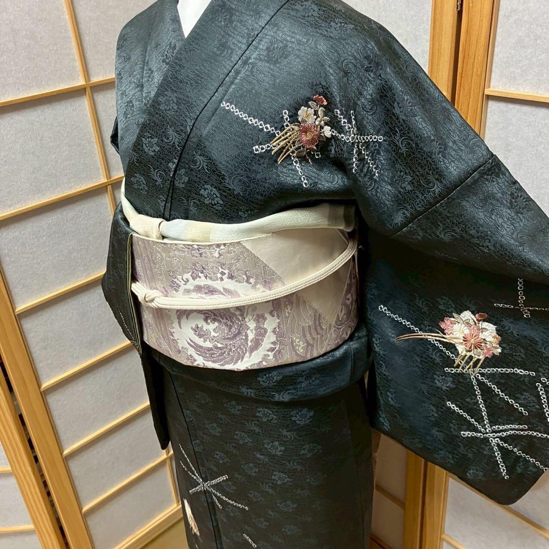 ［6750］訪問着 美品 花吉祥文様 絞り 刺繍 正絹 着物 袷