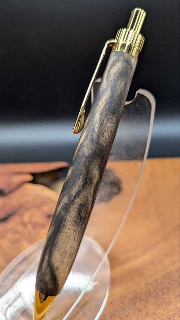 571極上　黒柿　孔雀杢　木軸シャーペン　ボールペン