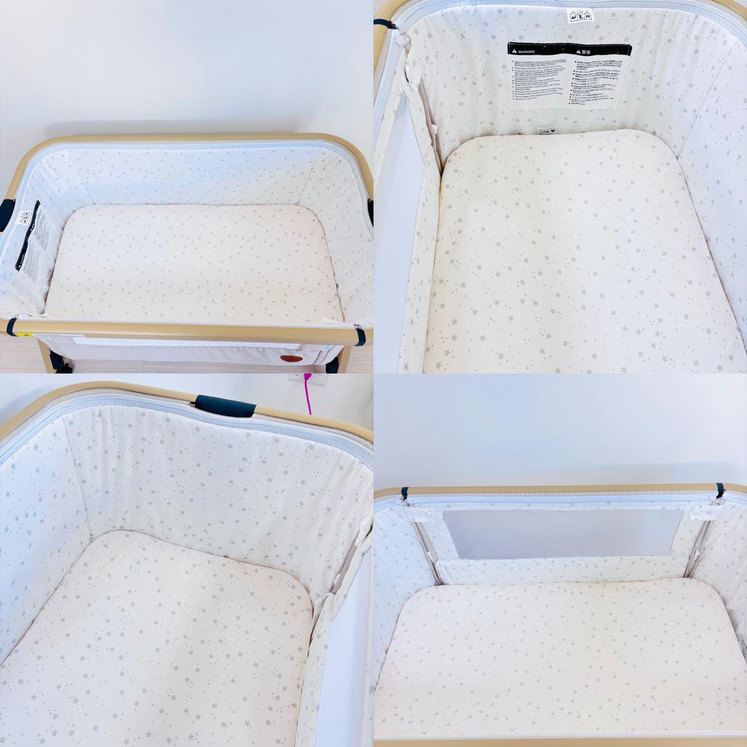 【美品】HZDMJ ベビーベッド　ベージュ　折り畳み 添い寝　ベッド