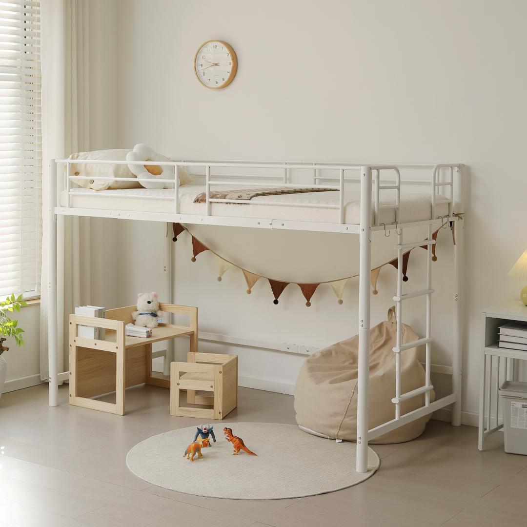 【高さ140cm】ロフトベッド パイプベッド シングル 耐荷重150 WHITE