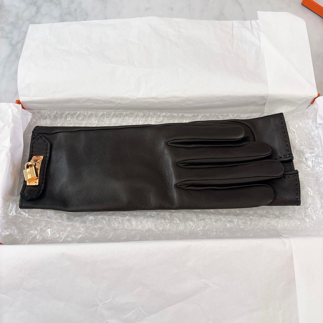 極美品　エルメスレザー手袋　SOYA ソヤ　ゴールドケリー金具　7.5