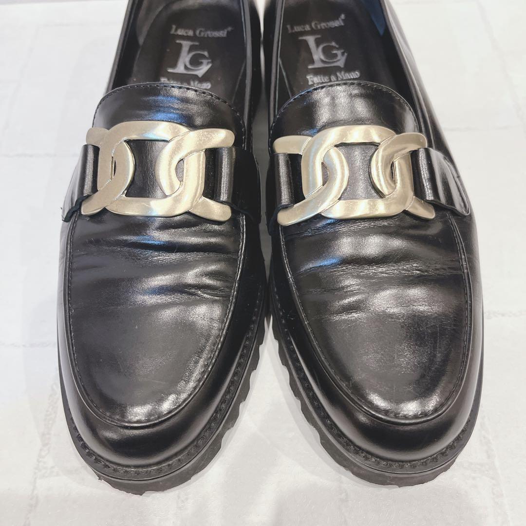 Luca Grossi ルカ グロッシ ローファー レザー 黒 38 イタリア製