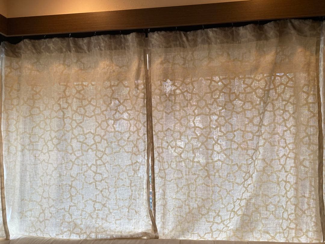 west elm フロッキング加工 総柄 リネン カーテン 5枚セット