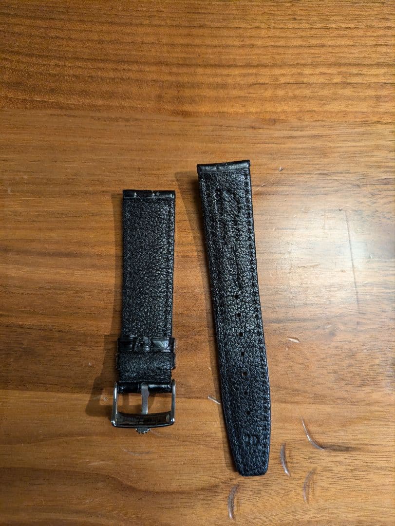 ロレックス　黒レザーベルト クロコダイル型押し