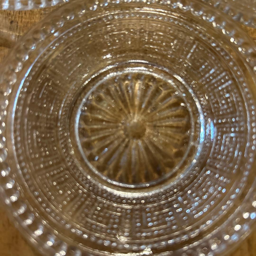 大正期プレスガラスレース皿アンティークヴィンテージ和ガラス(雷紋)五枚