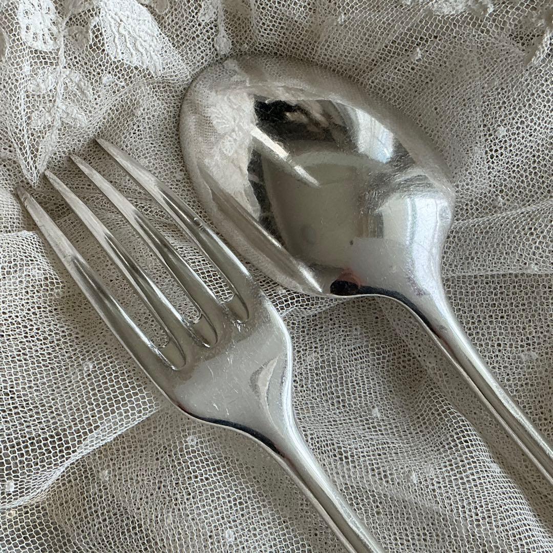 【C-４】フランスアンティーク　すずらん　スプーン＆フォーク　1組　モノグラム