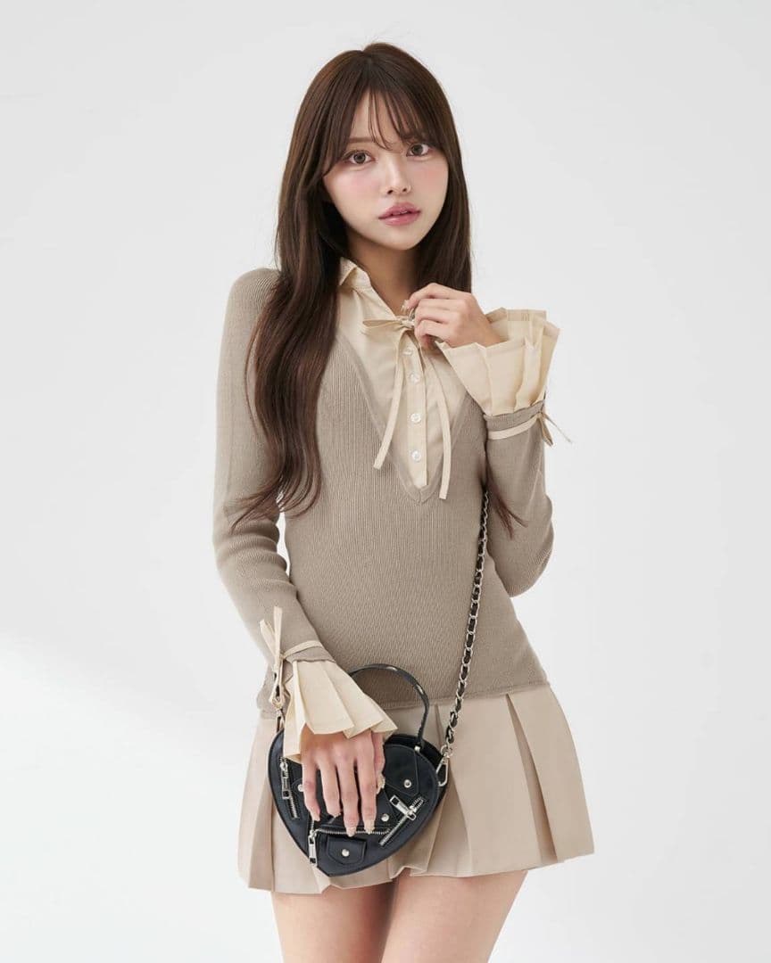 ダーリッチ シャツドッキングプリーツミニワンピース グレー♡