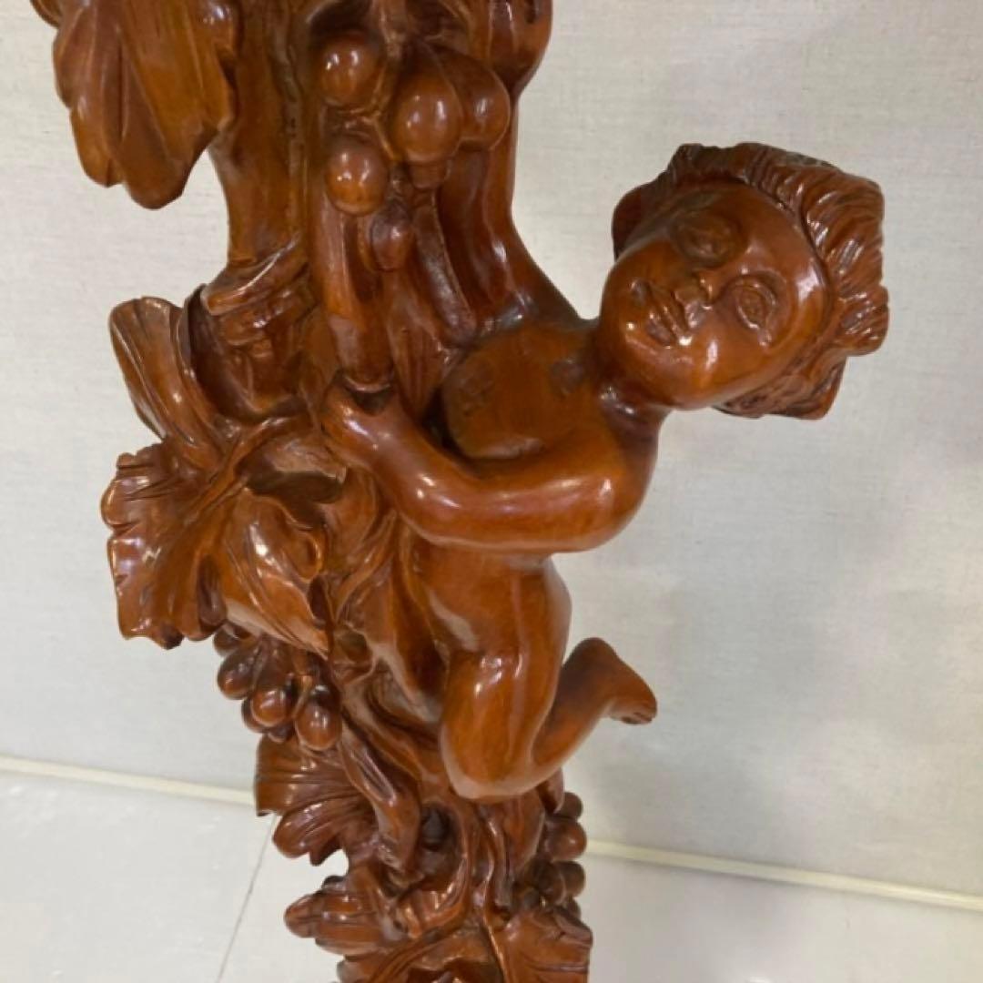 飾り台 花台 スタンド テーブル 大型 木製 木彫り 彫刻 天使 リーフ レトロ