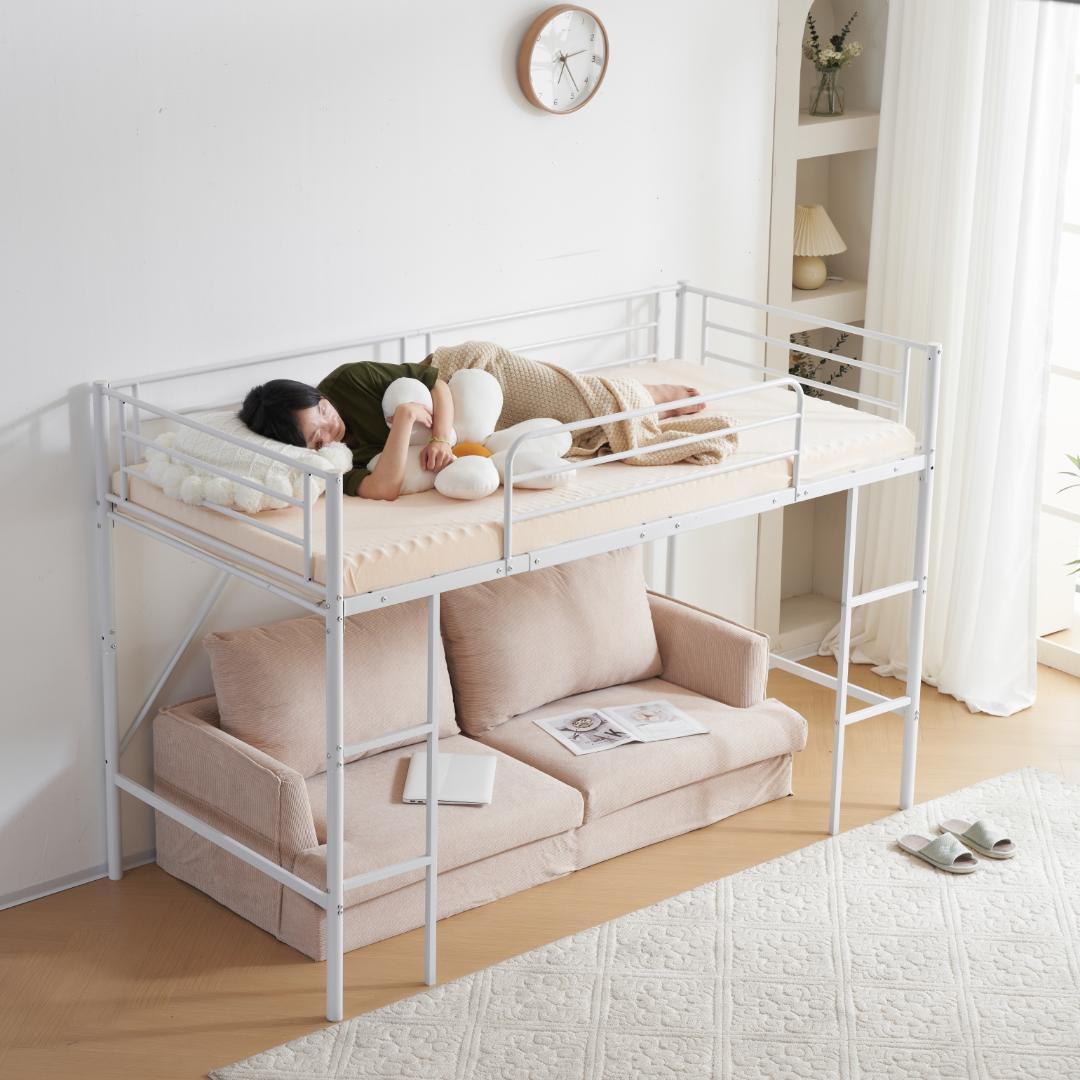 【ホワイト】ロフトベッド パイプベッド シングル ベッド 収納 スチール製