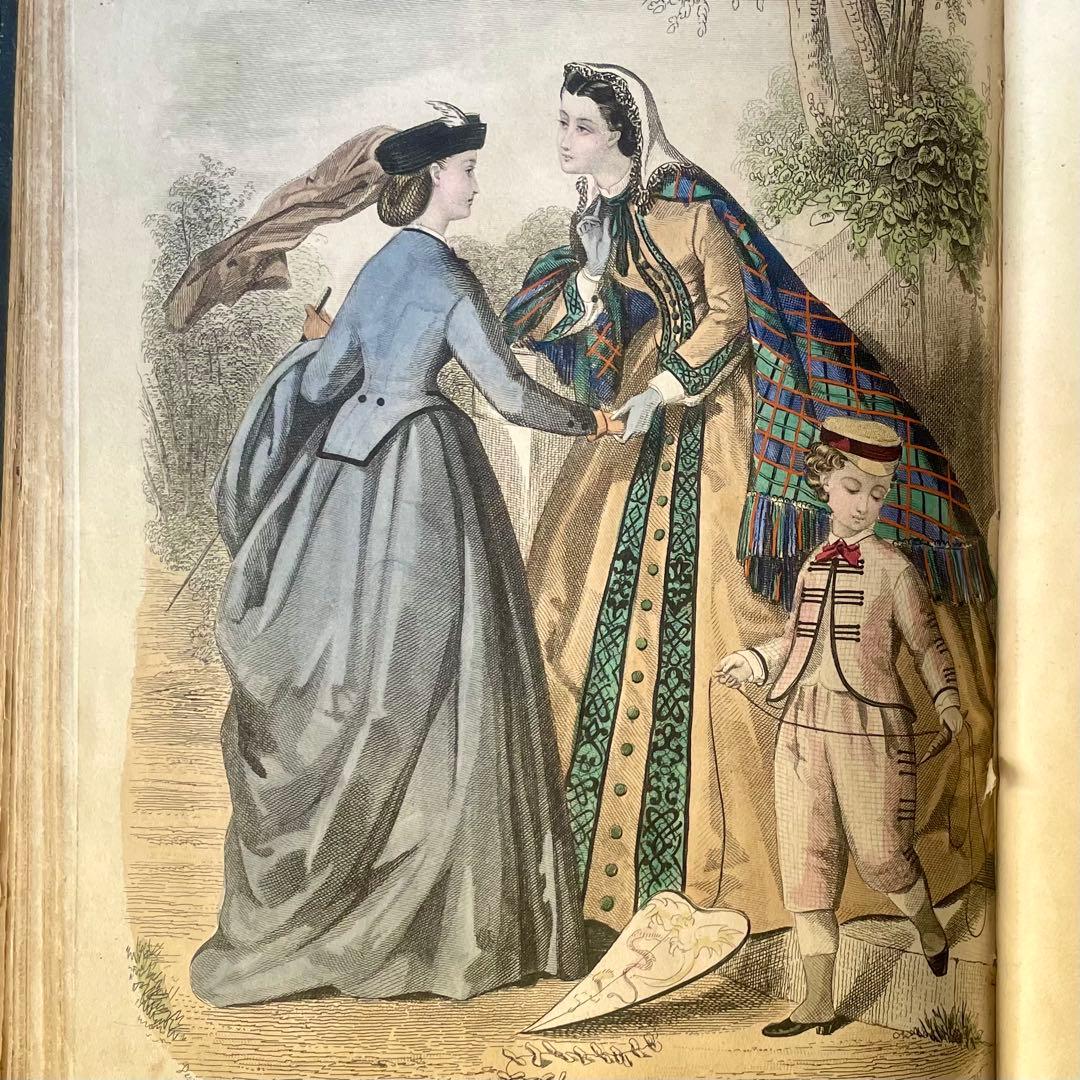 マガジン・デ・ドゥモアゼル1863年　フランスアンティーク　本　古書　彩色銅版画