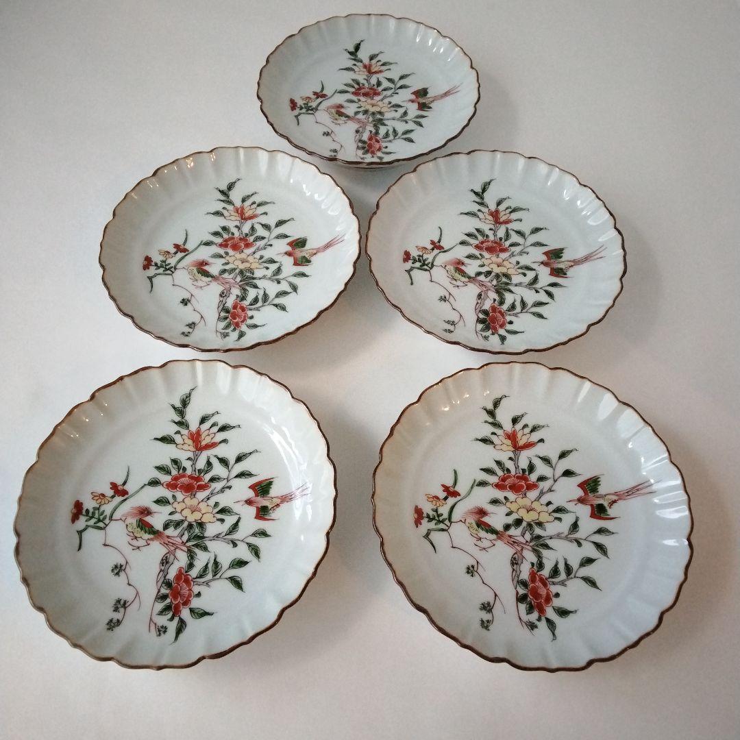 有田焼　源右衛門窯　源右衛門作　花鳥紋　銘々皿　5客揃　共箱