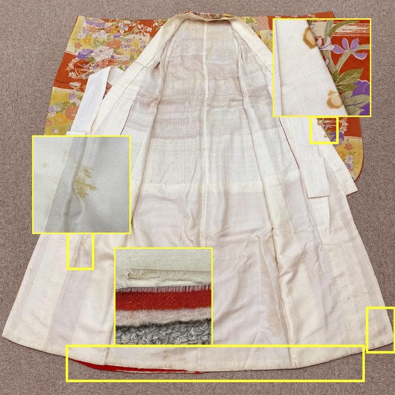 512ag40◎七五三 七歳 女児 アンティーク着物&袋帯 レトロ オレンジ◎