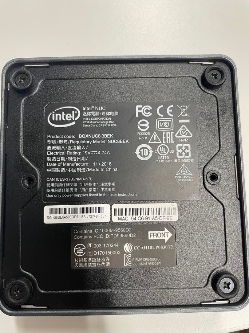 ミニPC Intel NUC8i3BEK 500GB 16GB RAM Win11pro