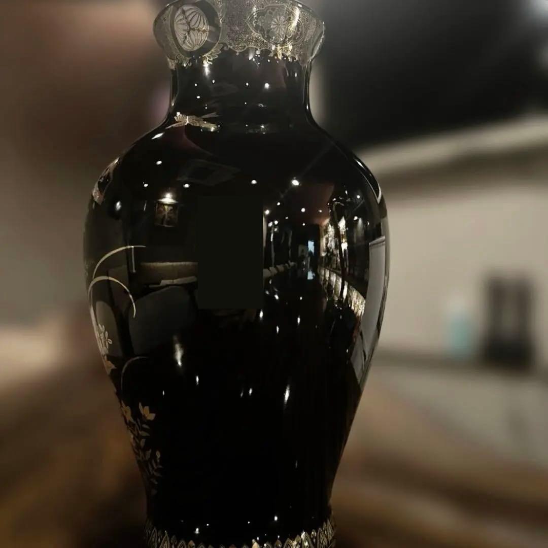 美濃焼 山治陶苑 正峯窯 御花瓶 正峰作/花瓶 花器 花生 黒 金彩 和風飾り