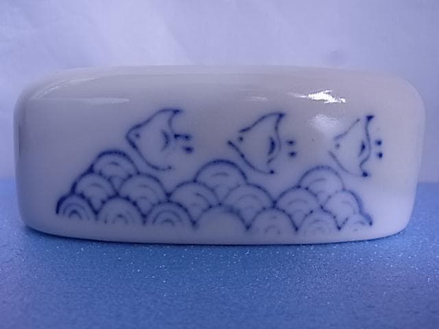 波千鳥　印判手　小物入れ　花器　明治　大正　戦前　小鳥　古民芸　染付　水盤　陶器