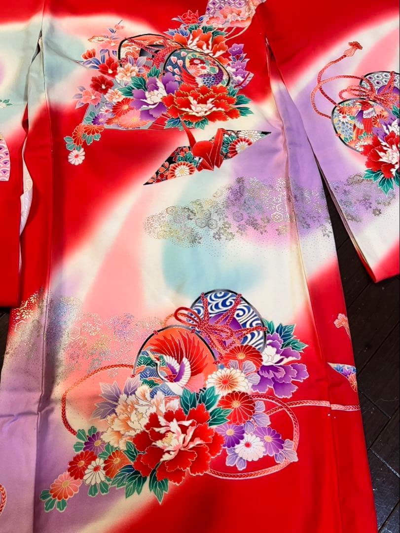 赤い花柄着物 七五三用　女の子