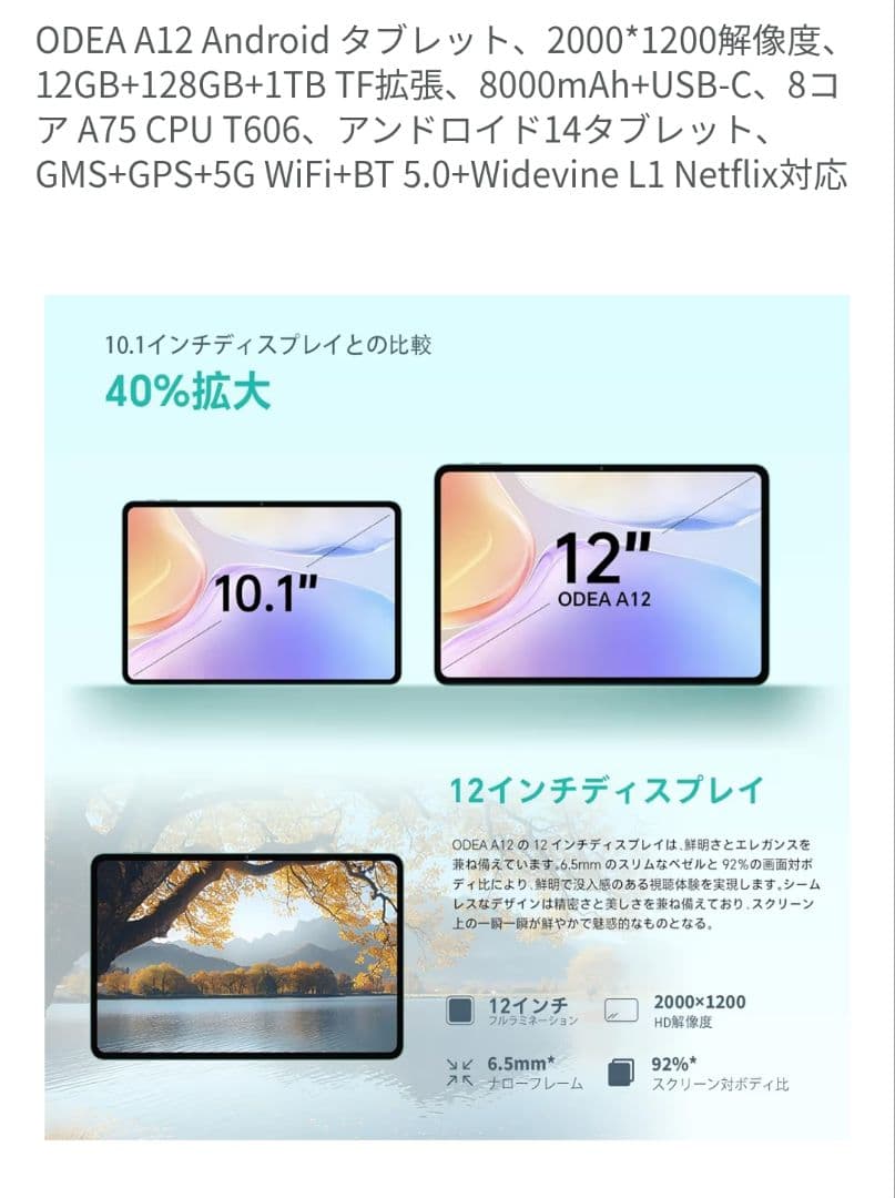 tetusya　ODEA A12 Androidタブレット 黒カバー付き