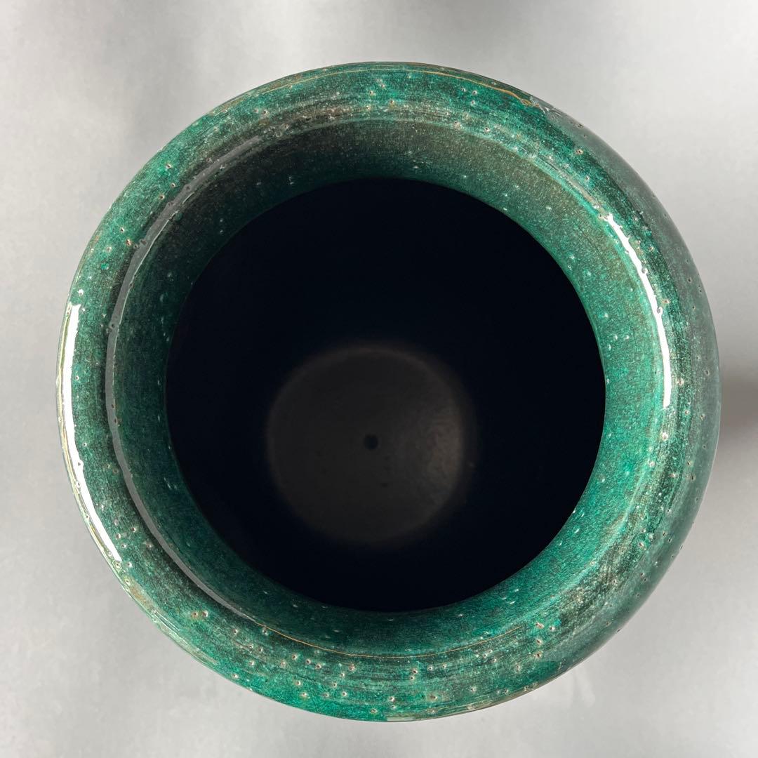 信楽焼傘立て  緑釉線彫 高さ43cm