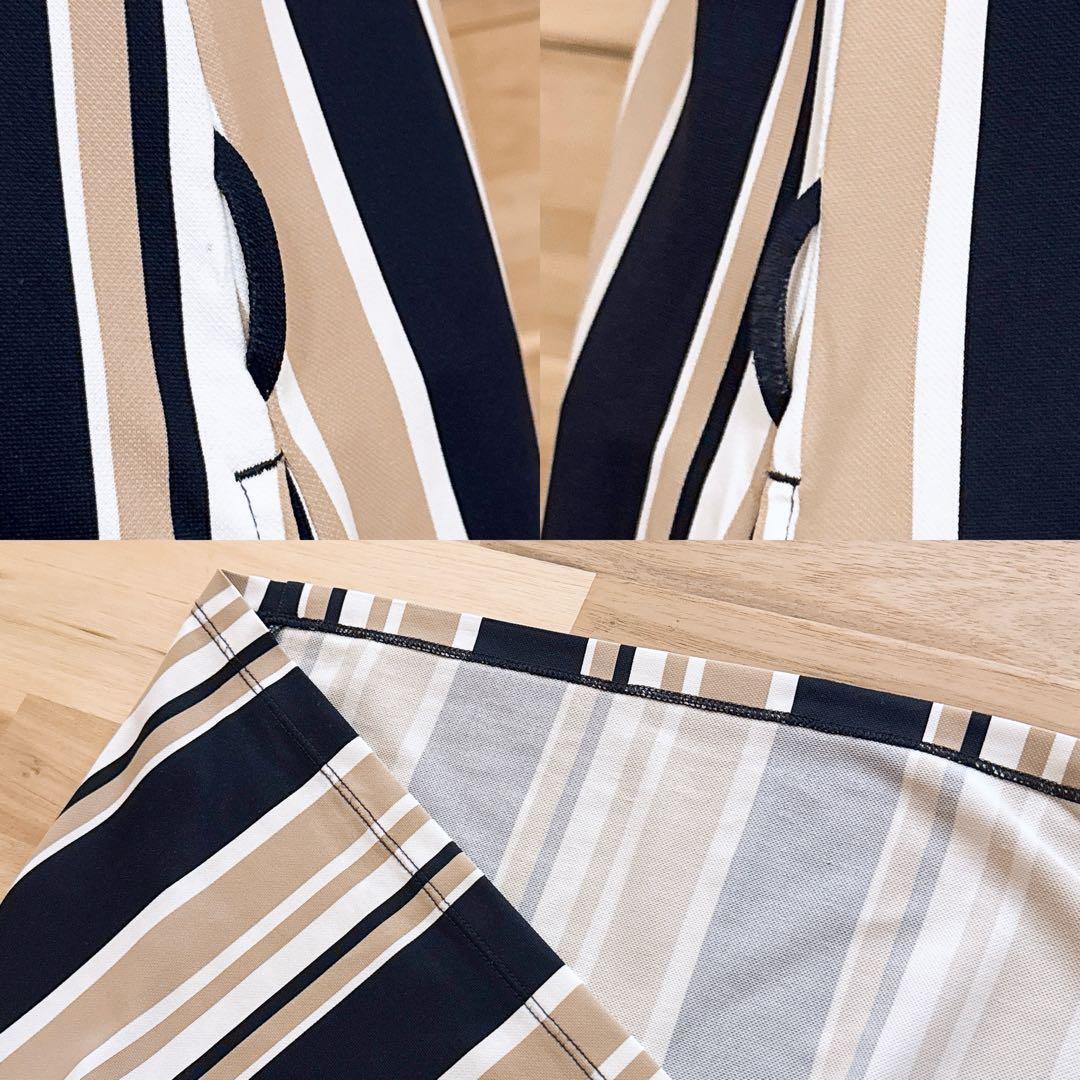 【マンシングウェア】ストライプ ポロシャツ ワンピース ゴルフ L ベージュ×紺