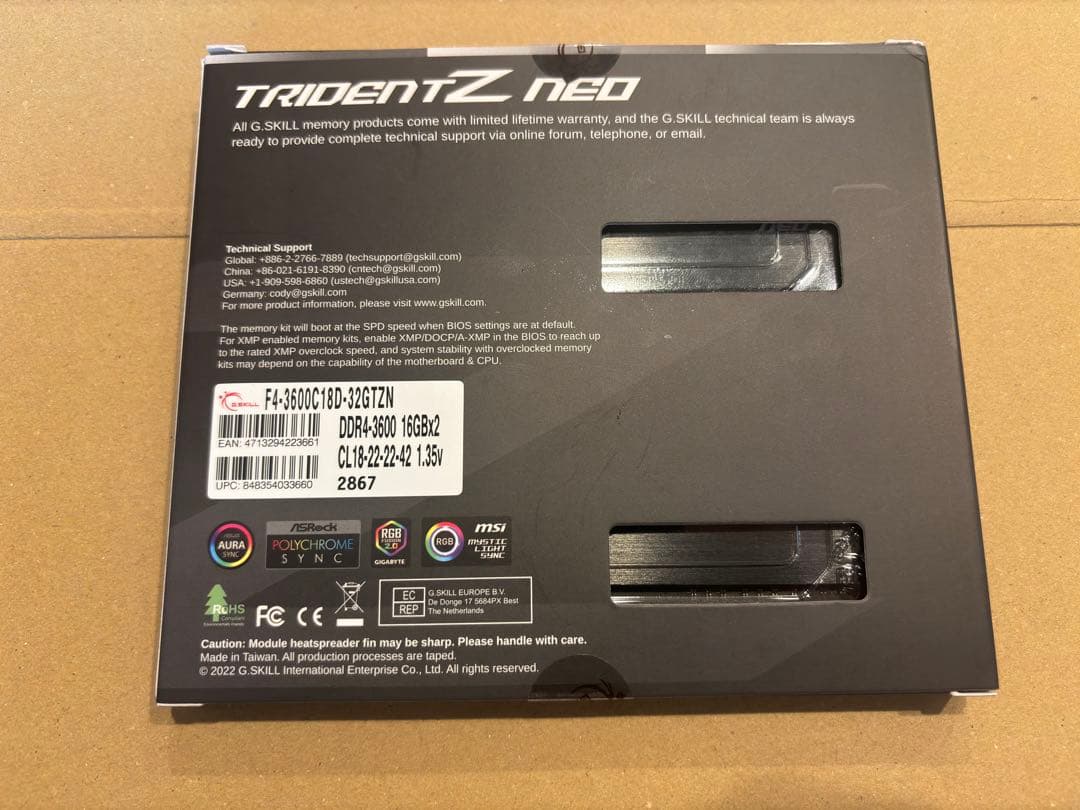 メモリー G.SKILL TRIDENT Z NEO F4-3600C18D-32GTZN