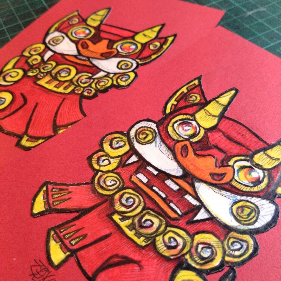 【ザビちゃん】【原画肉筆】シーサーペア