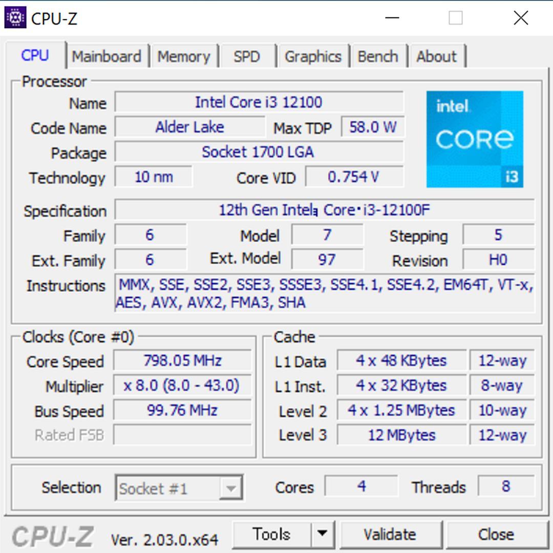 CPU Intel Core i3-12100F