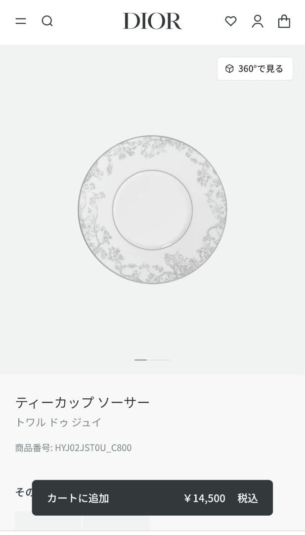 【未使用】ディオール トワルドゥジュイカップソーサー2客 27cmプレートセット