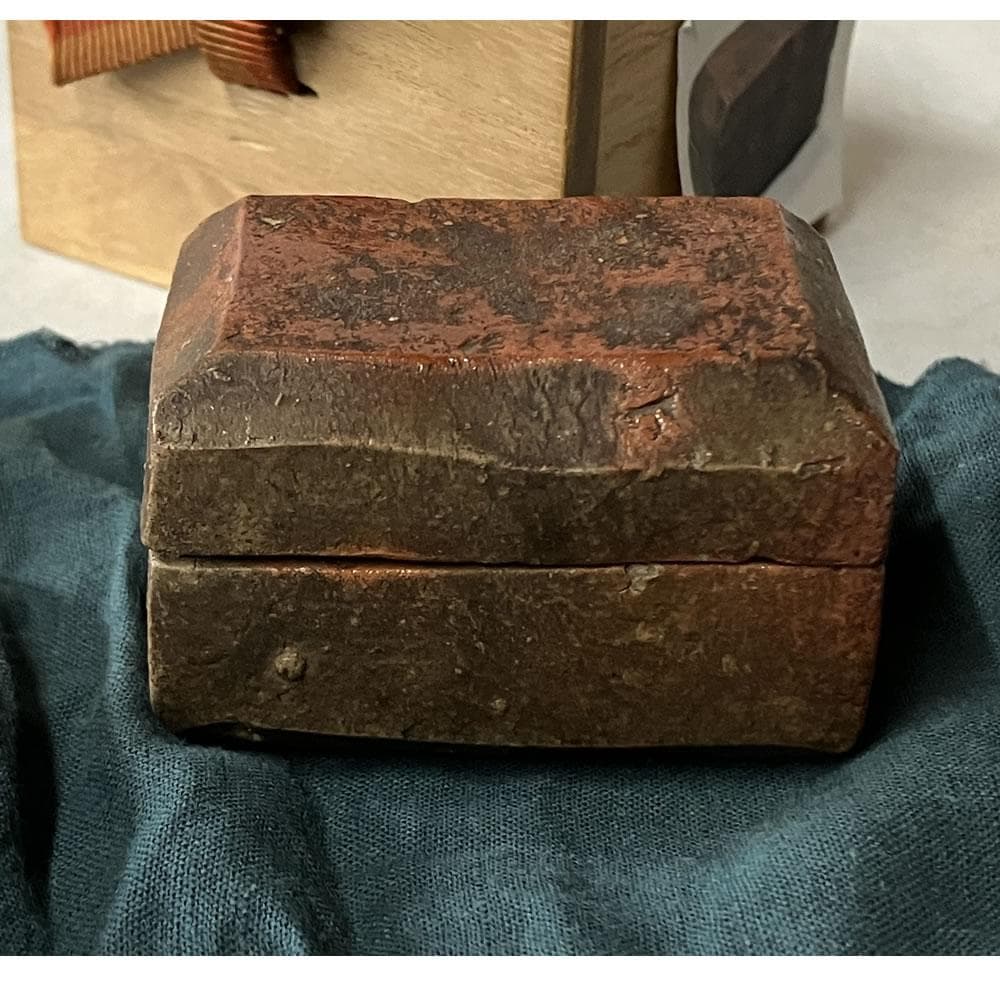 p036 古備前 香合 刻印 木箱入り 時代 茶道具