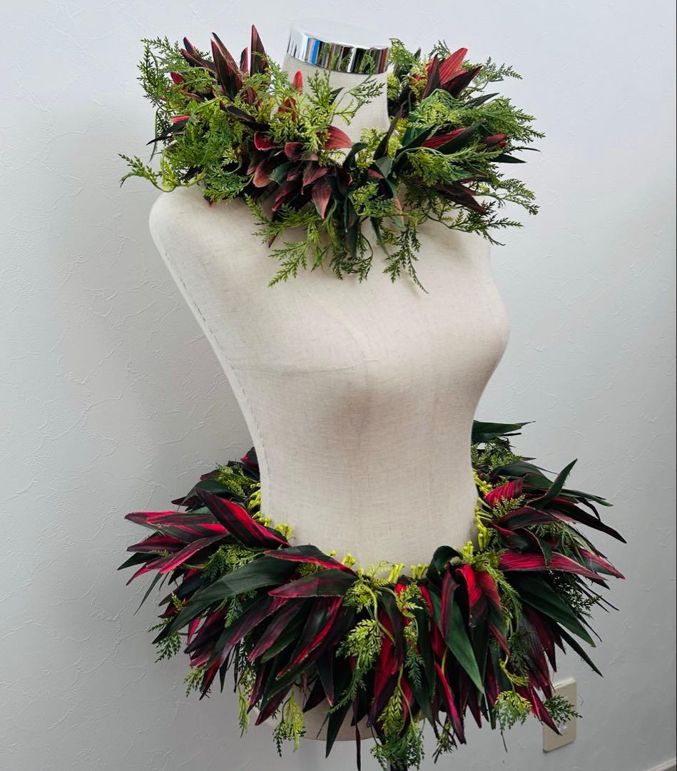 2215. タヒチアン　ティーリーフ　ヘッドバンド ヒップベルト　レイポウ