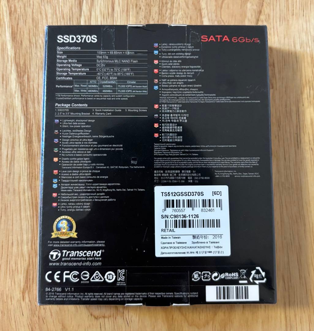 内蔵型SSD TRANSCEND SSD370S 512GB TS512GSSD370S