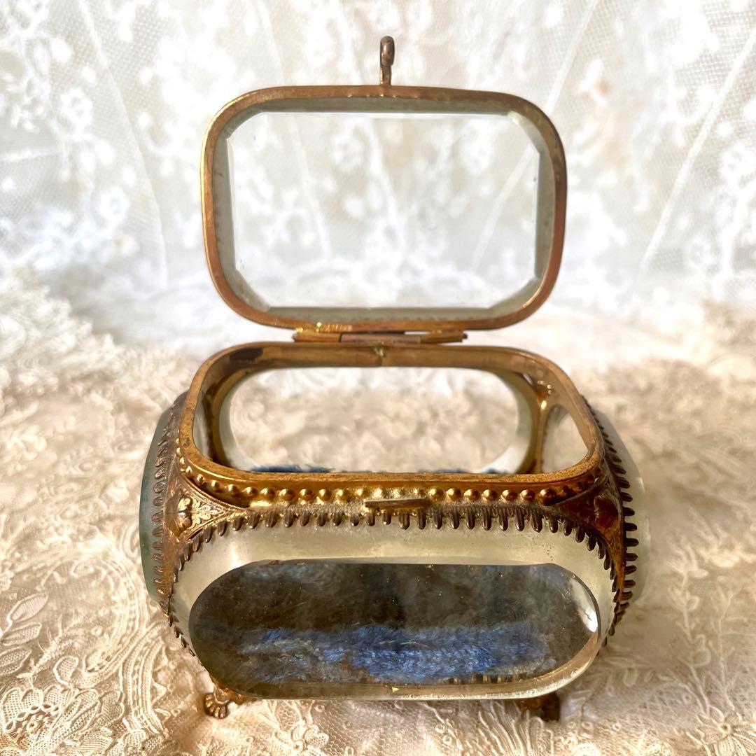 ベベルガラスジュエリーボックス　アクセサリーケース　フランスアンティーク