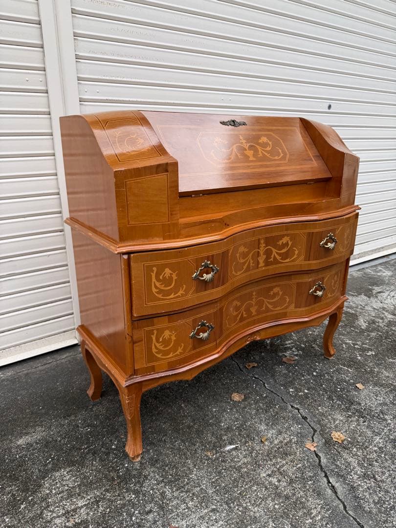 イタリア 象嵌 ライティング ビューロー デスク 猫脚 鍵付 チェスト