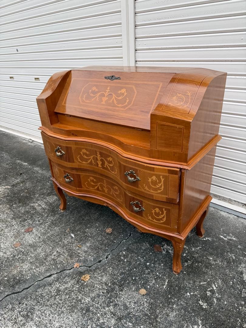 イタリア 象嵌 ライティング ビューロー デスク 猫脚 鍵付 チェスト