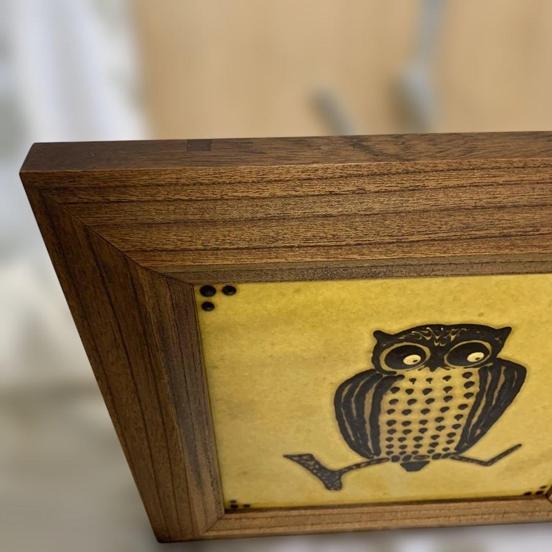 舩木研兒 陶板 スリップウェア 民藝 フクロウ　工芸品　船木研児　桐箱入