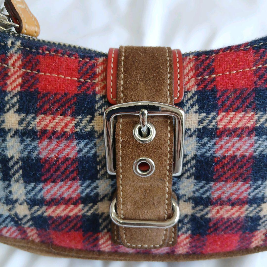 COACH　アクセサリーポーチ　ウール　スエード　チェック柄　ソーホー