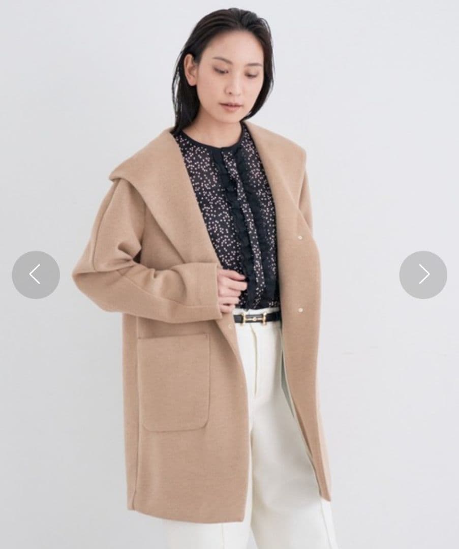 美品 ANAYI カシミアタッチ　バイカラーフードコート