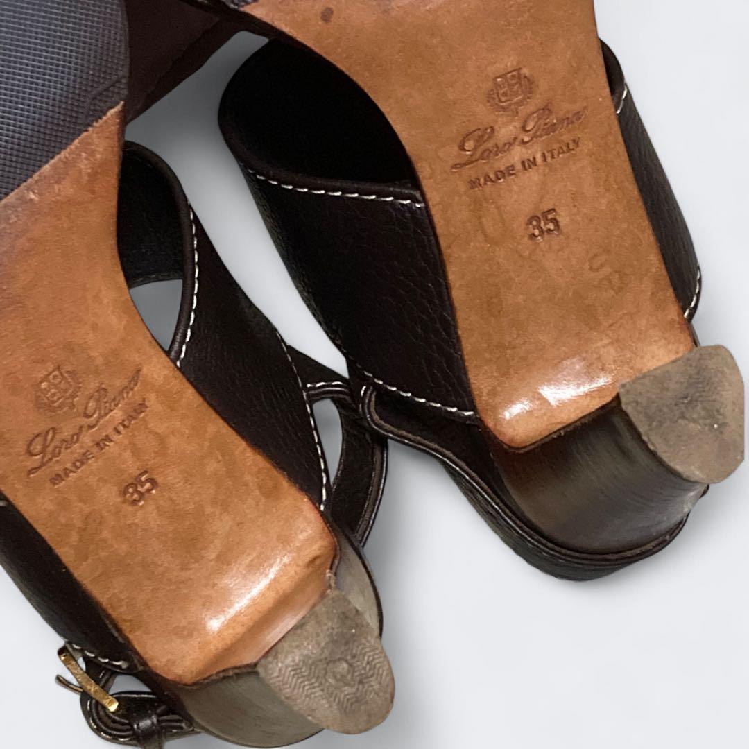 ロロピアーナ　レザー ストラップサンダル　35　22cm相当　ブラウン系