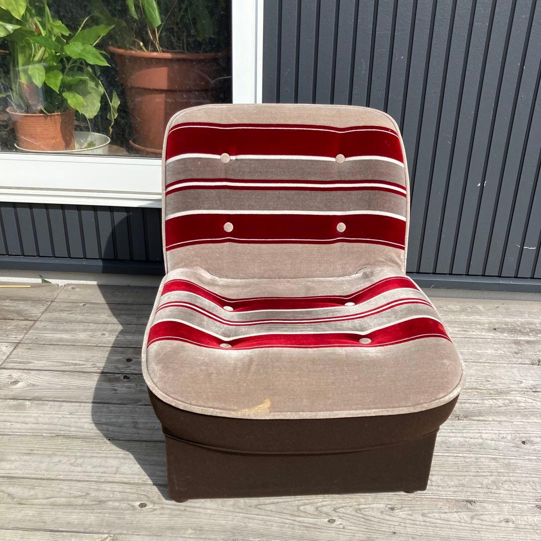 昭和レトロ ベロアストライプソファー  1人掛けソファー 当時物 ヴィンテージ