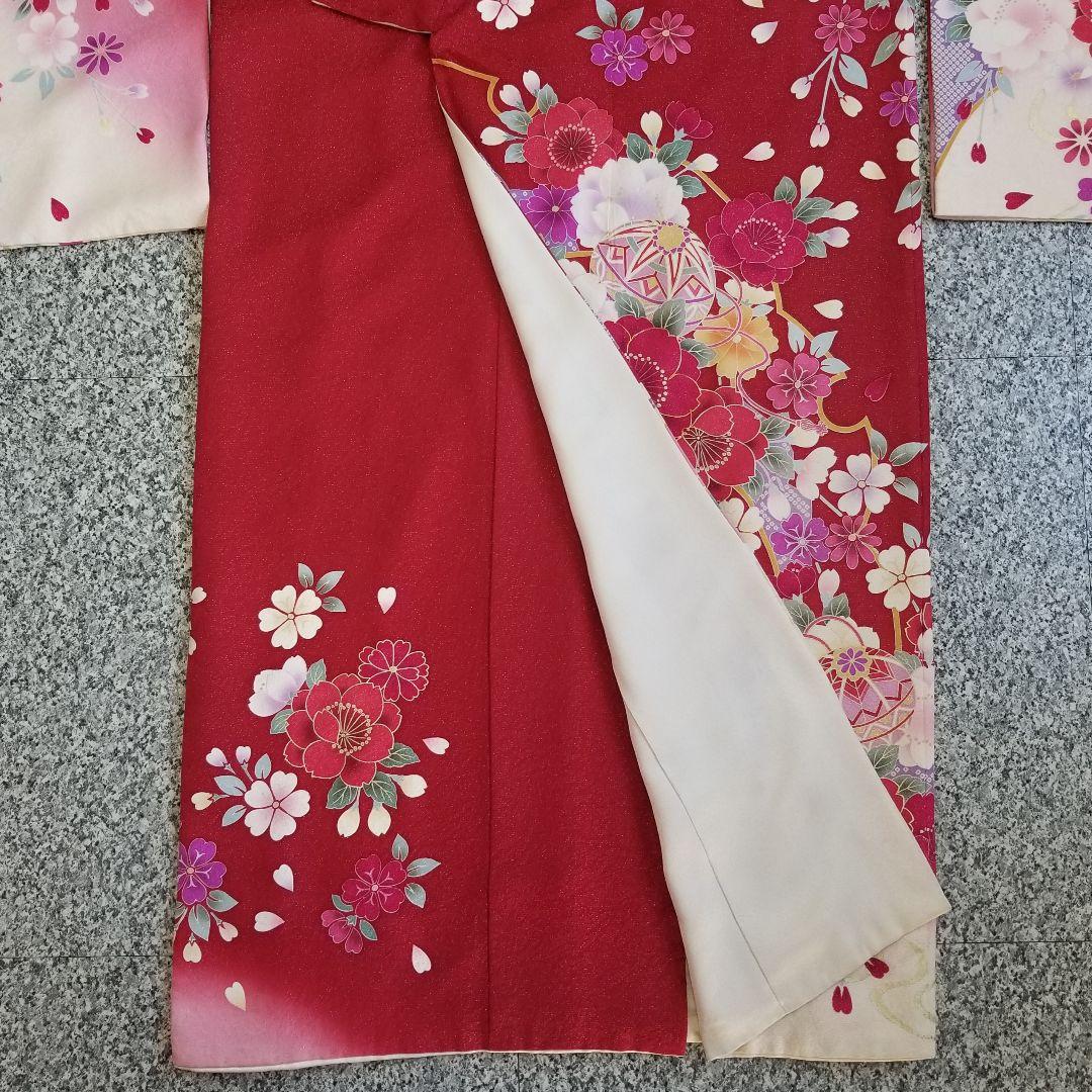 正絹振袖セット外単品 赤地ラメ入花柄 成人式 卒業式に最適