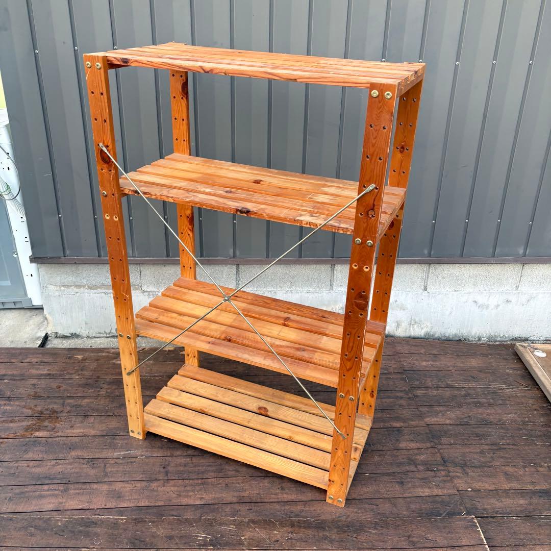 北欧レトロ 木製ラック 4段オープンシェルフ 飾り棚ビンテージ 収納棚ビンテージ