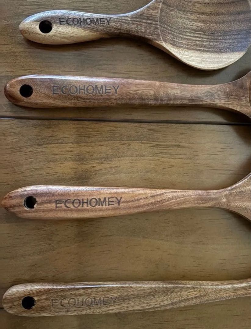 エコホーミー　天然チーク製カトラリー　4点セット　袋付き　値引き中